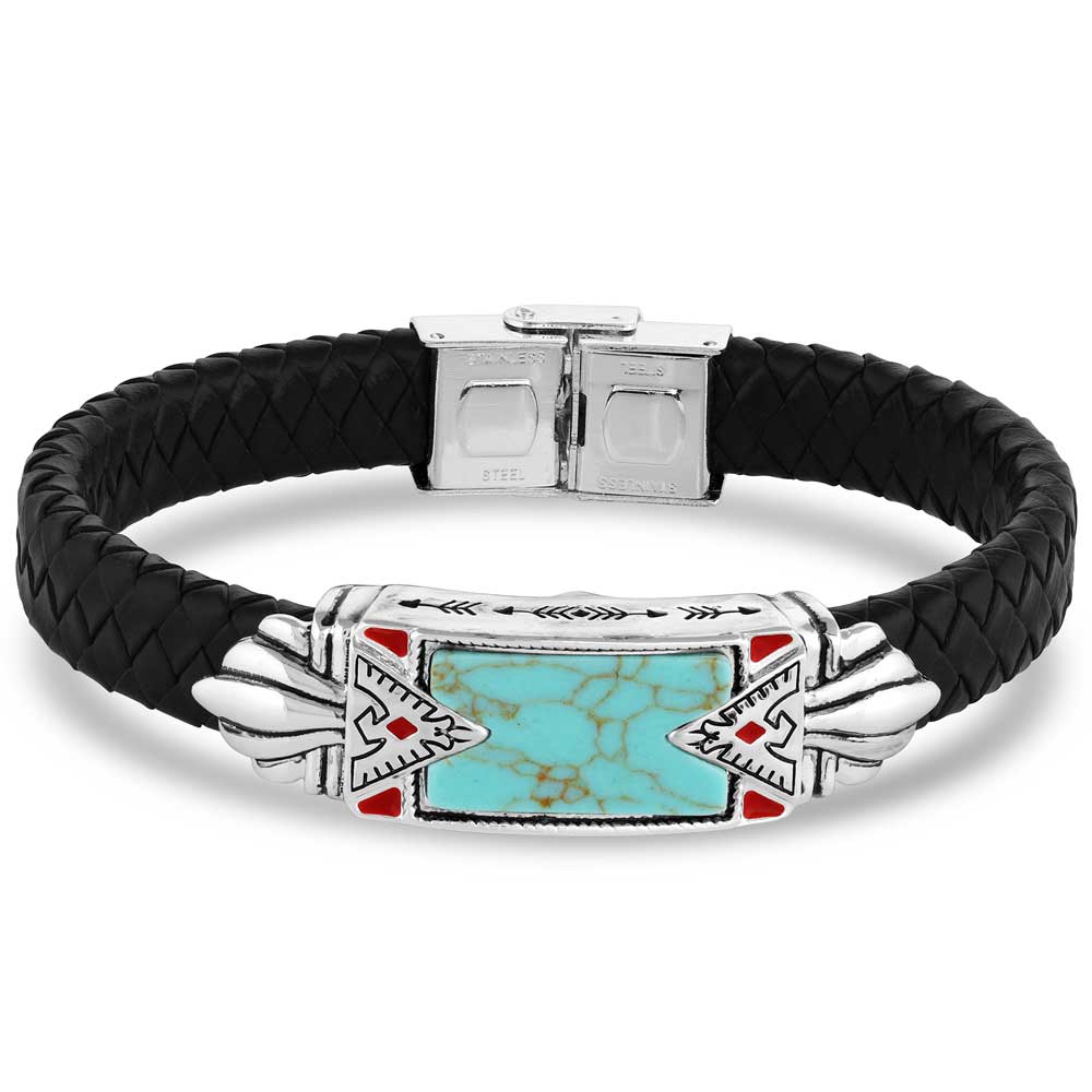 Southwest Thunderbird Flat Braided Leather Bracelet