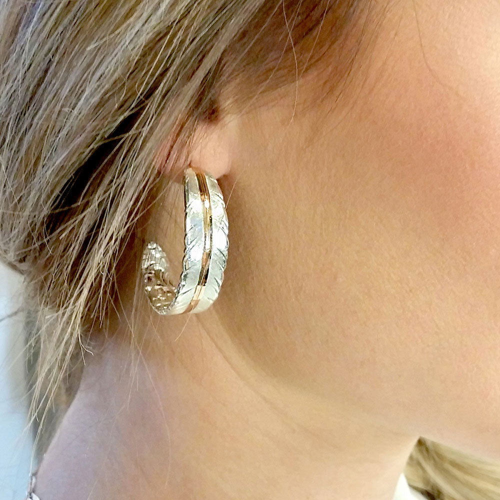 Feather Rose Gold Vein Hoop Earrings