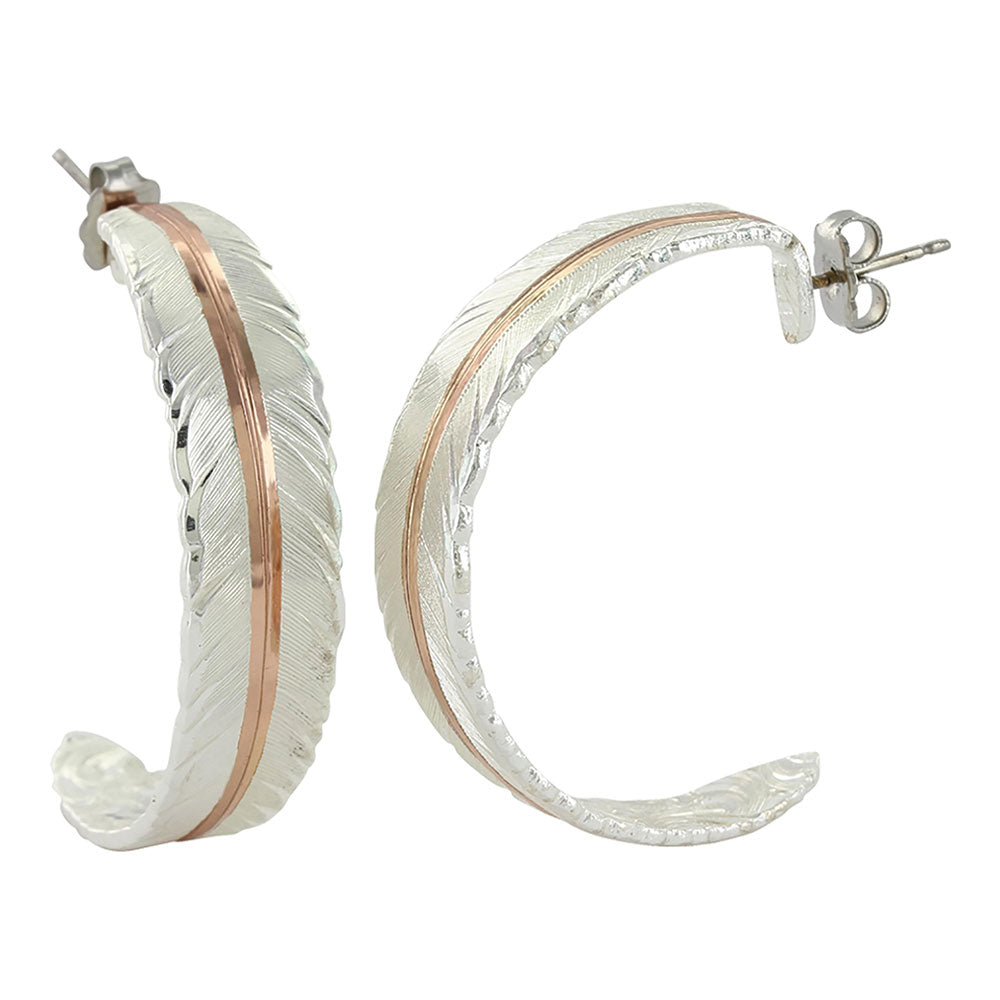 Feather Rose Gold Vein Hoop Earrings