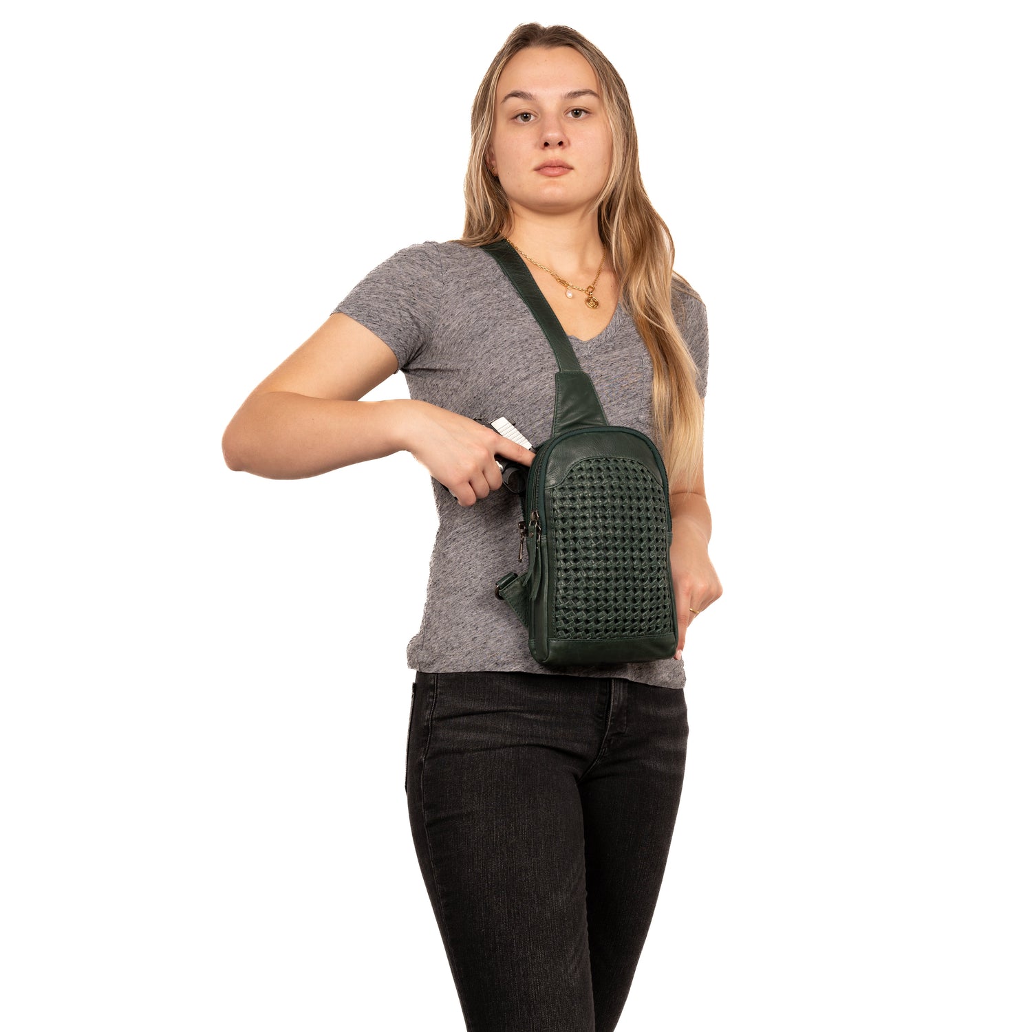 Concealed Carry Bristol Sling Leather Backpack by Lady Conceal